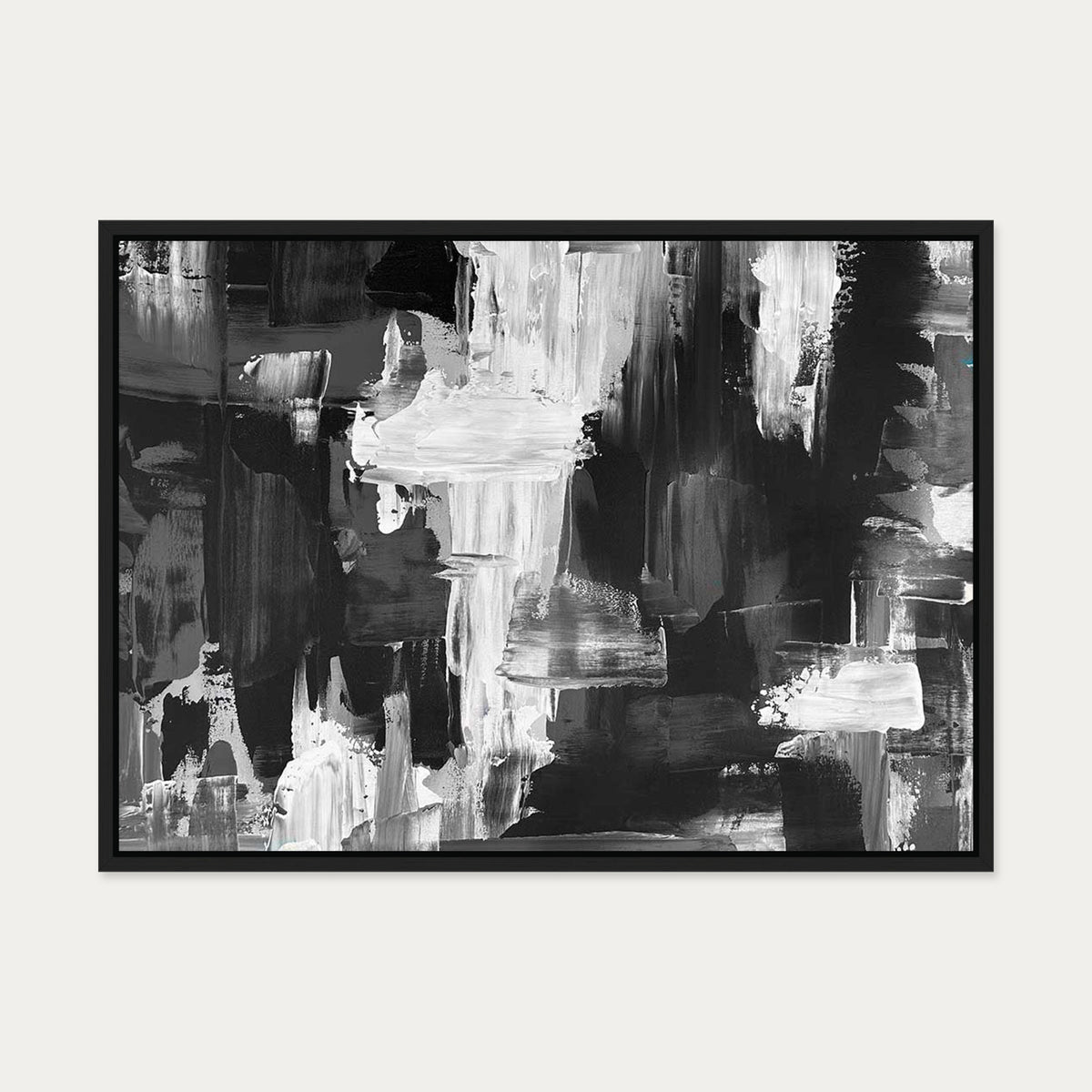 Monochrome Waterfall Canvas Art — 50 x 70 cm — Black Frame