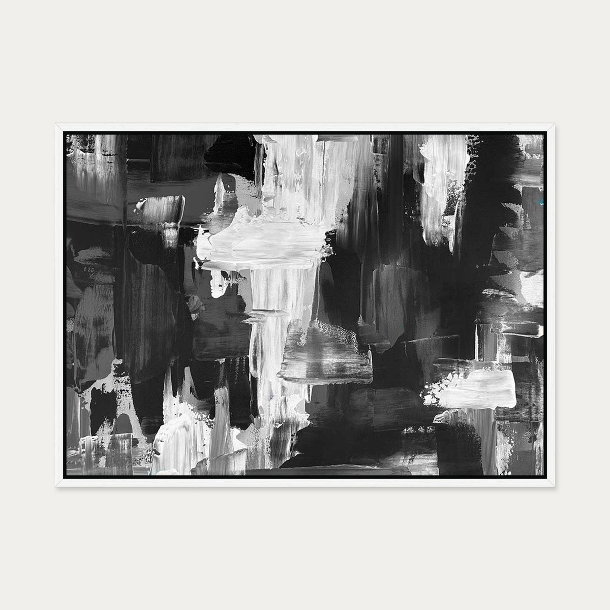 Monochrome Waterfall Canvas Art — 50 x 70 cm — White Frame