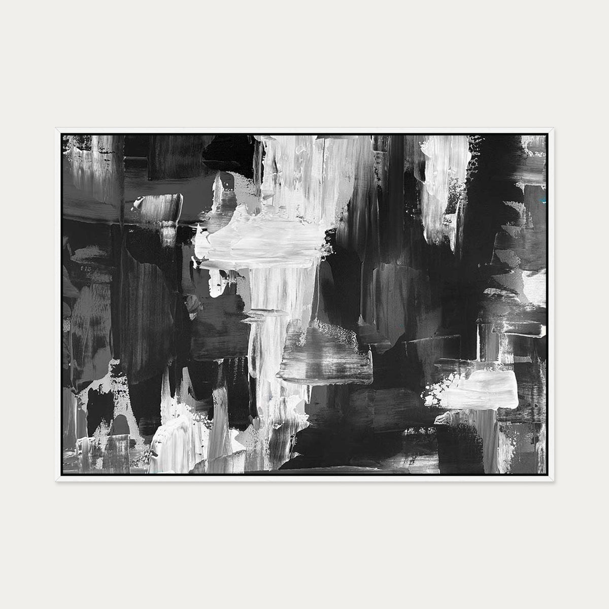 Monochrome Waterfall Canvas Art — 70 x 100 cm — White Frame