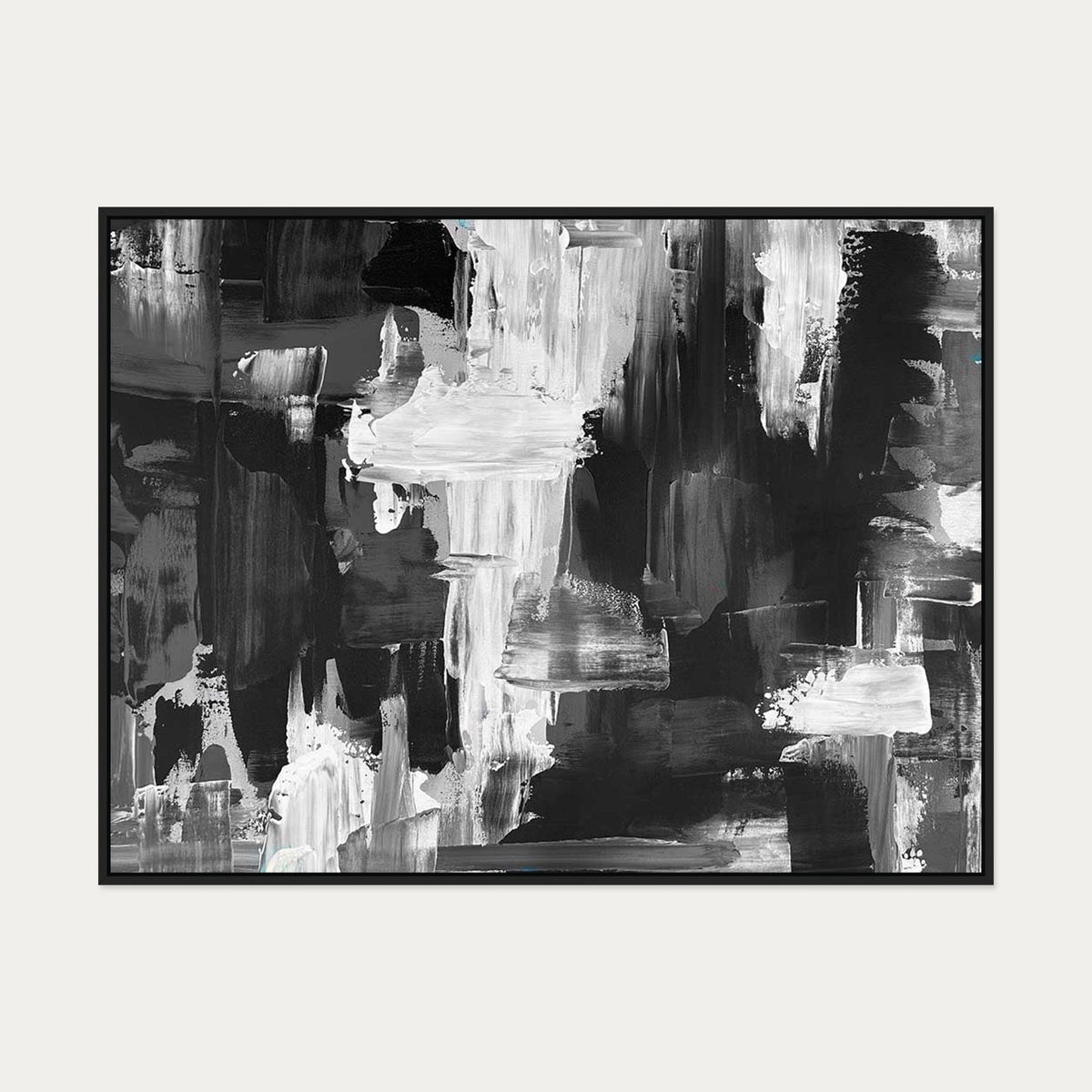 Monochrome Waterfall Canvas Art — 90 x 120 cm — Black Frame