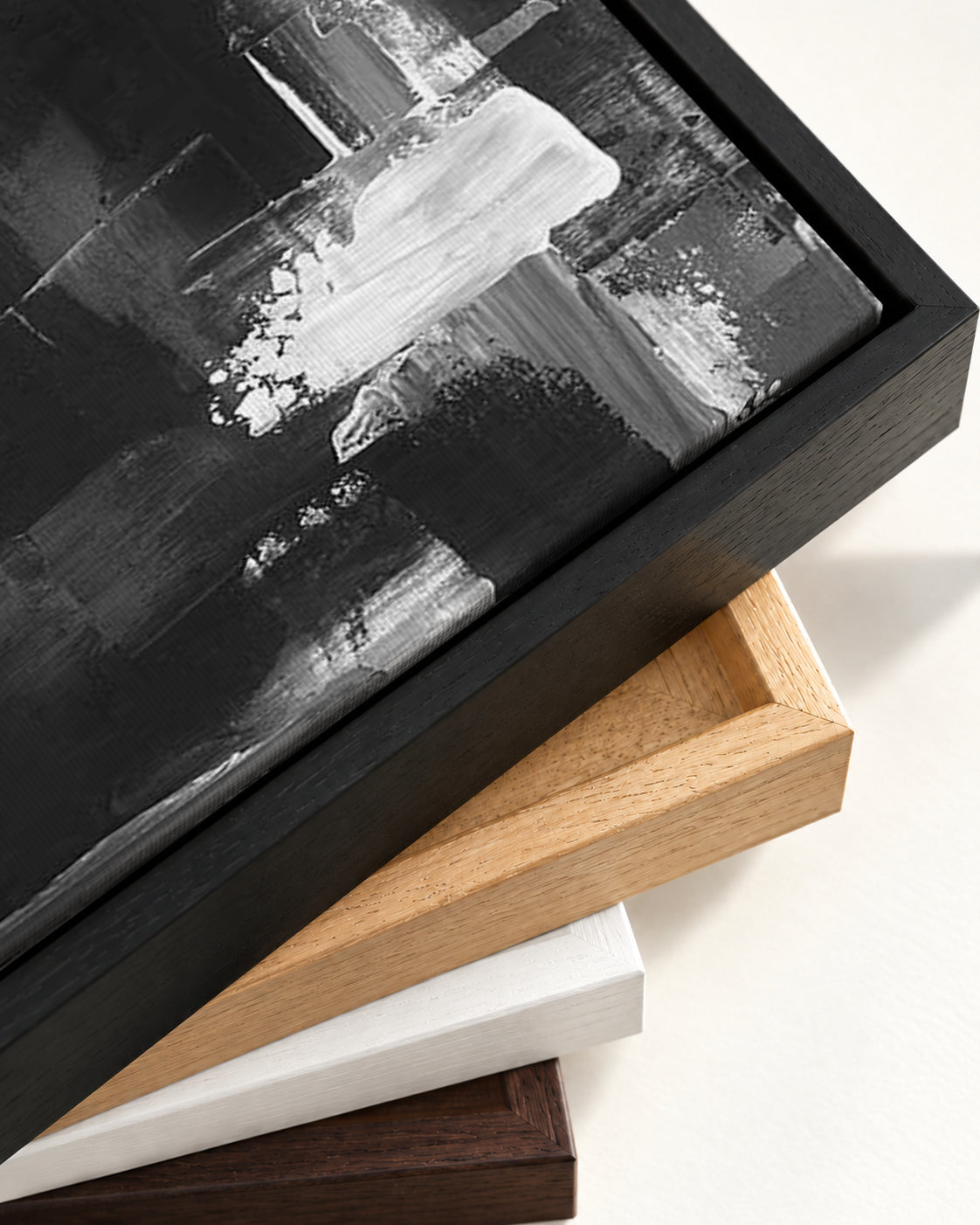 Monochrome Waterfall Canvas Art — framed canvas corner and wrapped canvas detail