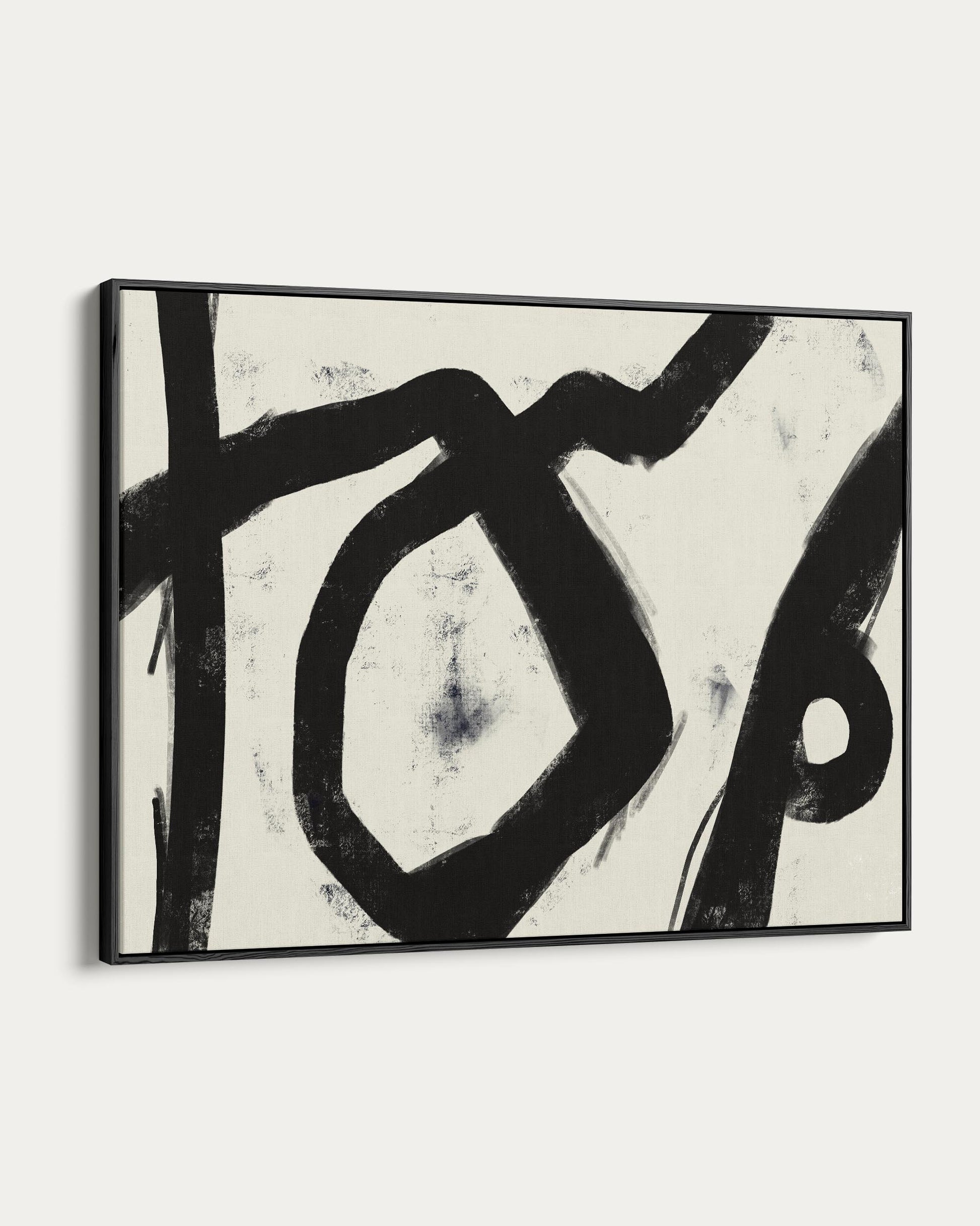 Abstract black and white artwork with a black frame on a white background