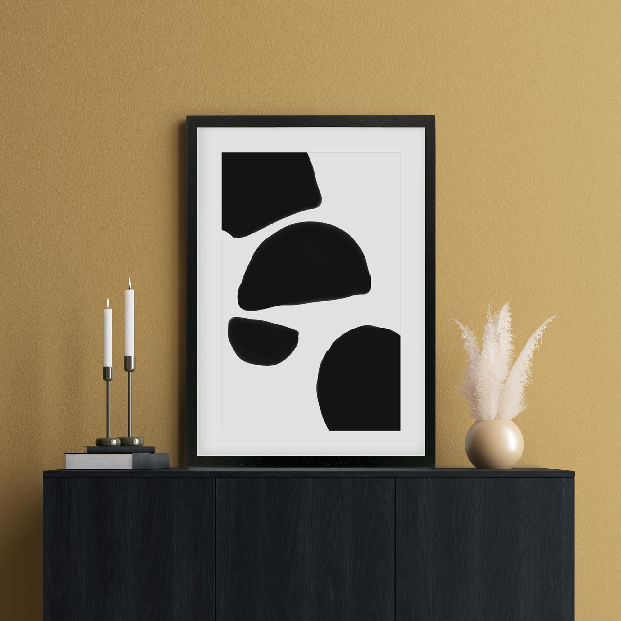 Monochrome Abstract Shapes Framed Art