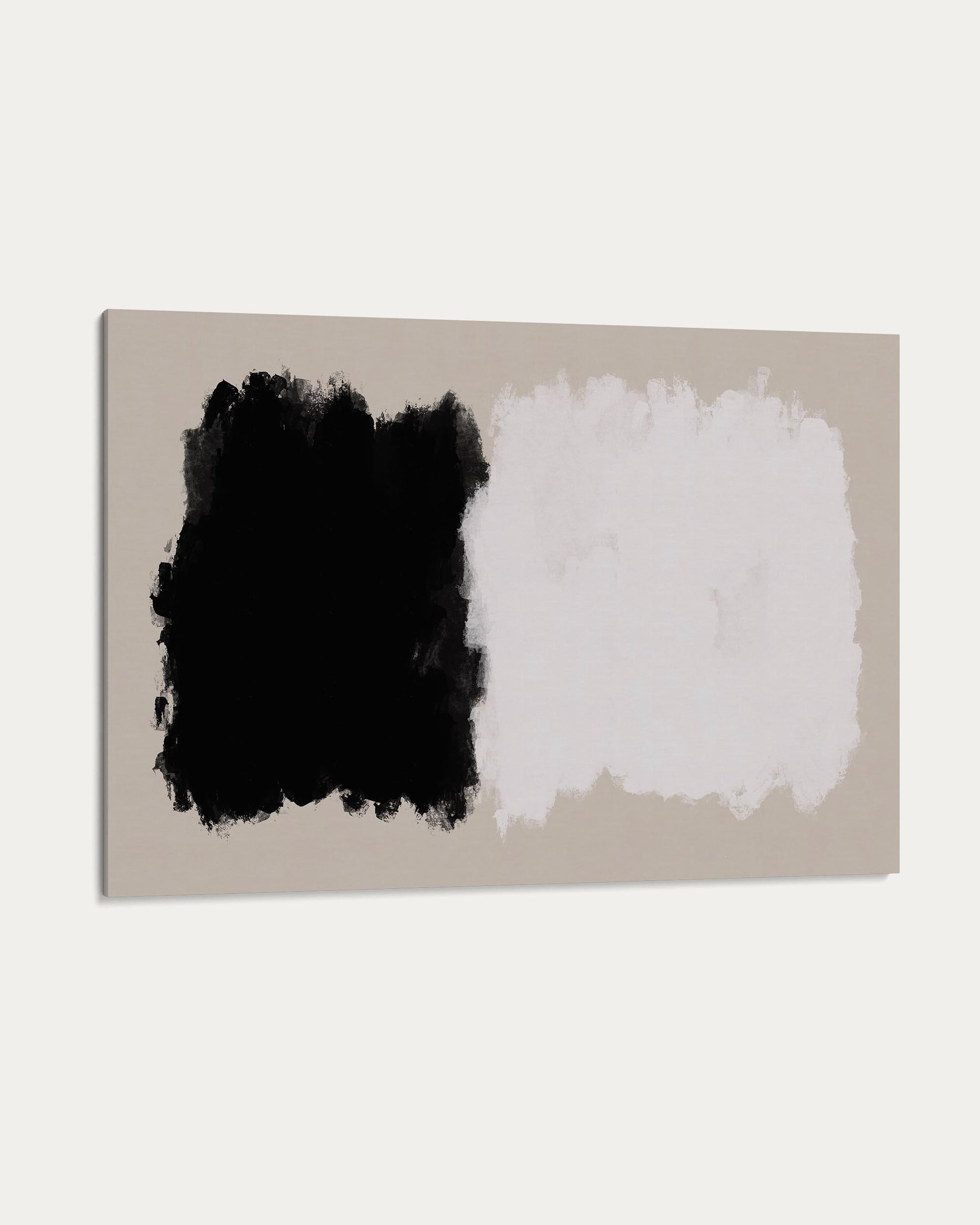 Two color swatches, one black and one white, on a beige background.