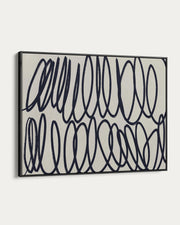 Abstract art piece with black and white patterns on a beige background