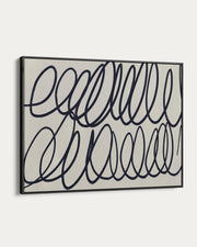 Decorative wall art with wavy line design on a plain background