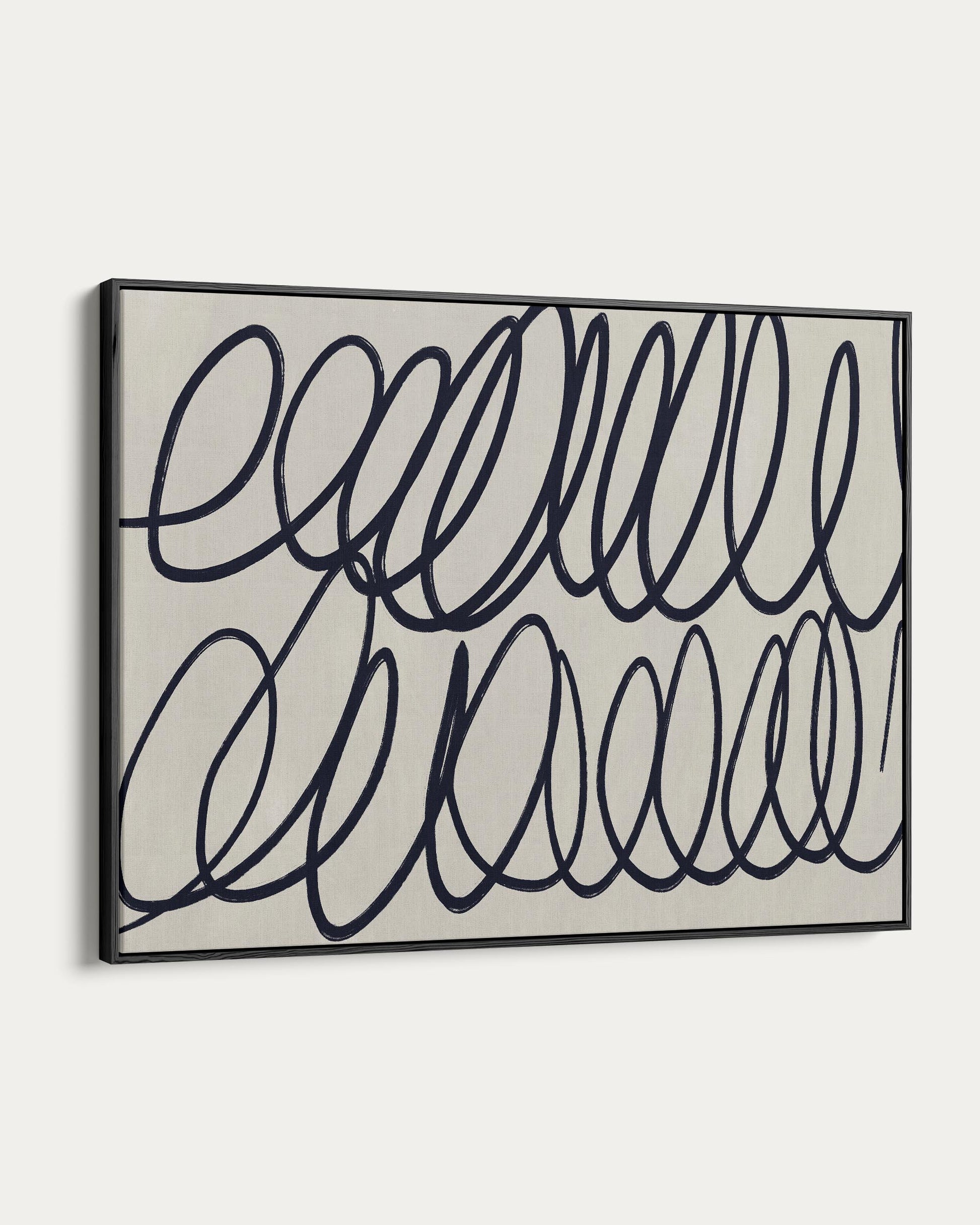 Decorative wall art with wavy line design on a plain background