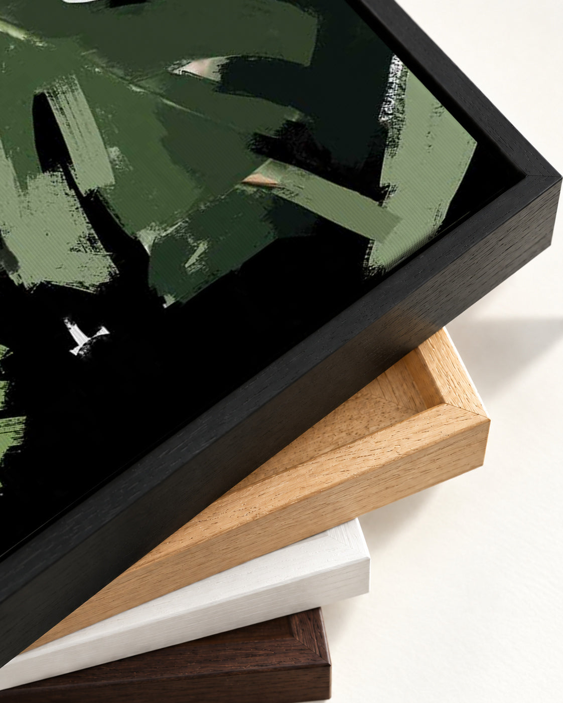 Monstera Noir Canvas Art — framed canvas corner and wrapped canvas detail