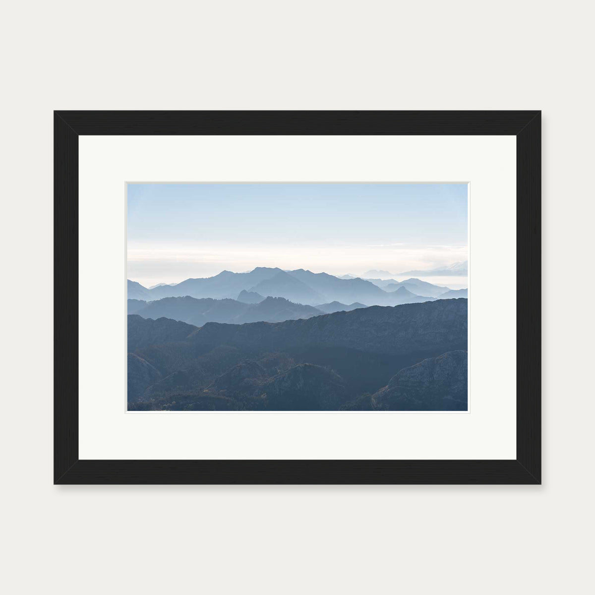 Mountain Range Blue Art Print — 30 x 40 cm — Black Frame