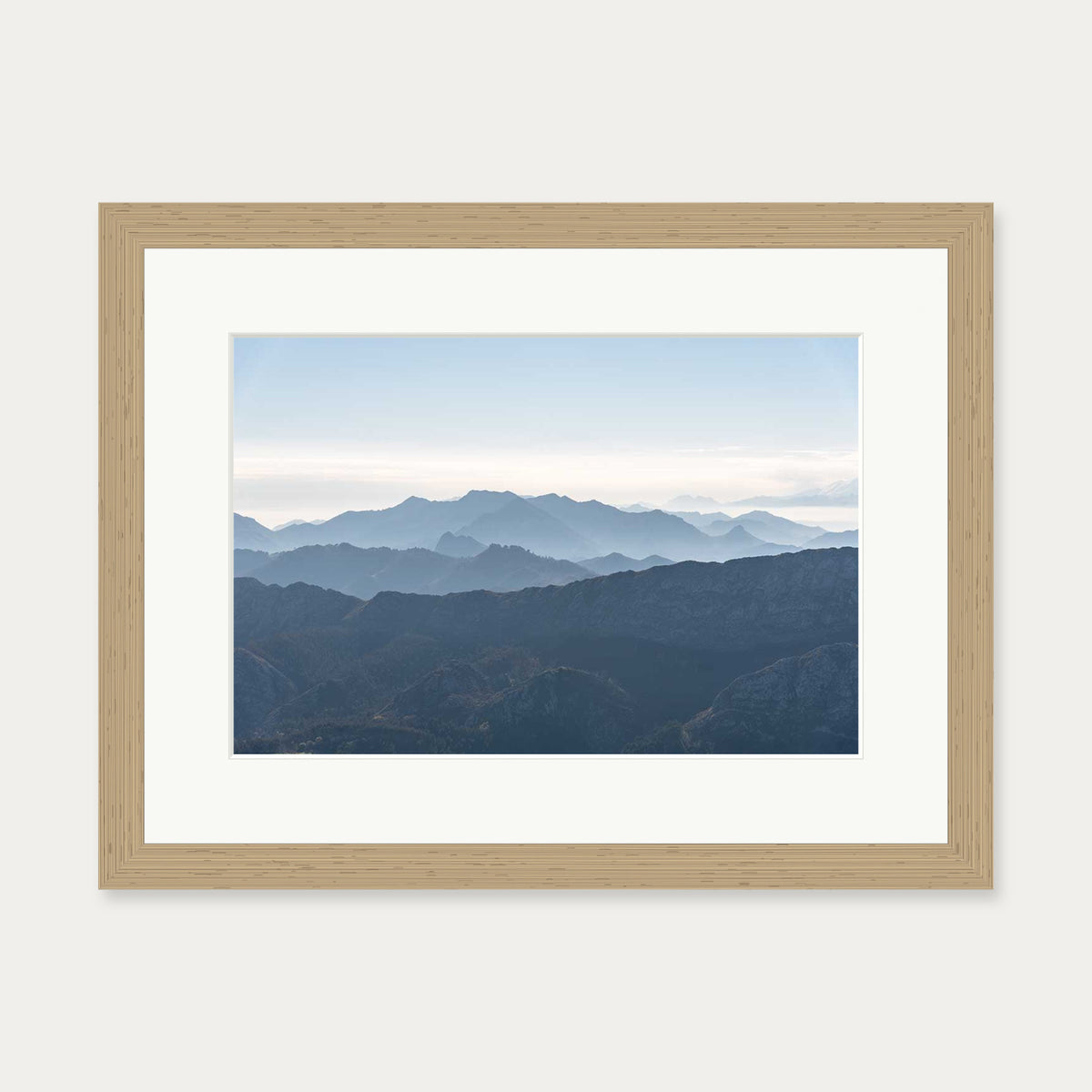 Mountain Range Blue Art Print — 30 x 40 cm — Oak Frame