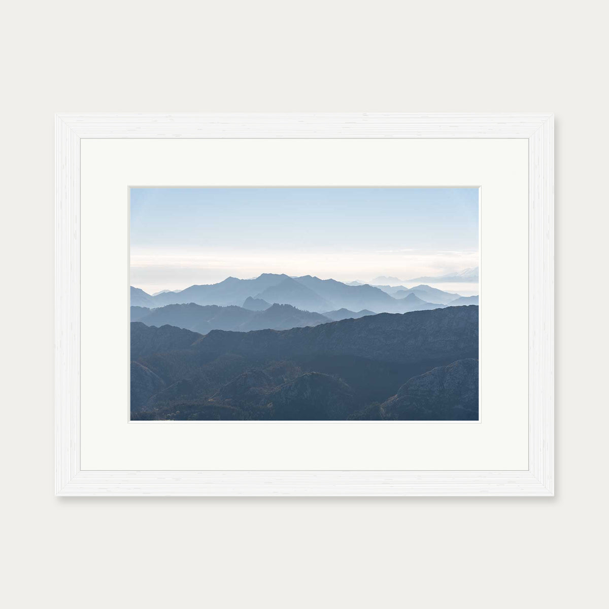 Mountain Range Blue Art Print — 30 x 40 cm — White Frame