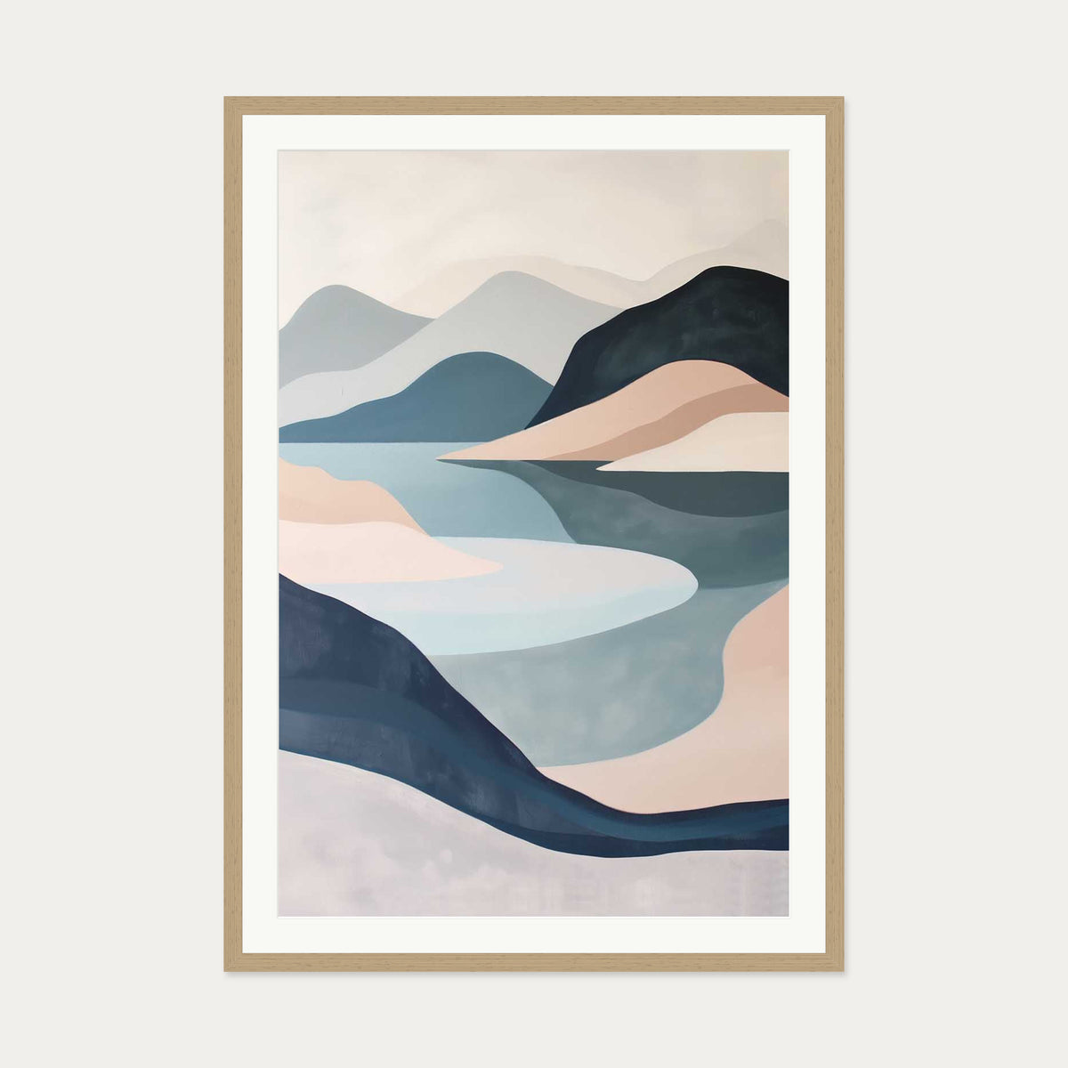 Mountain Range Wall Art — 70 x 100 cm — Oak Frame