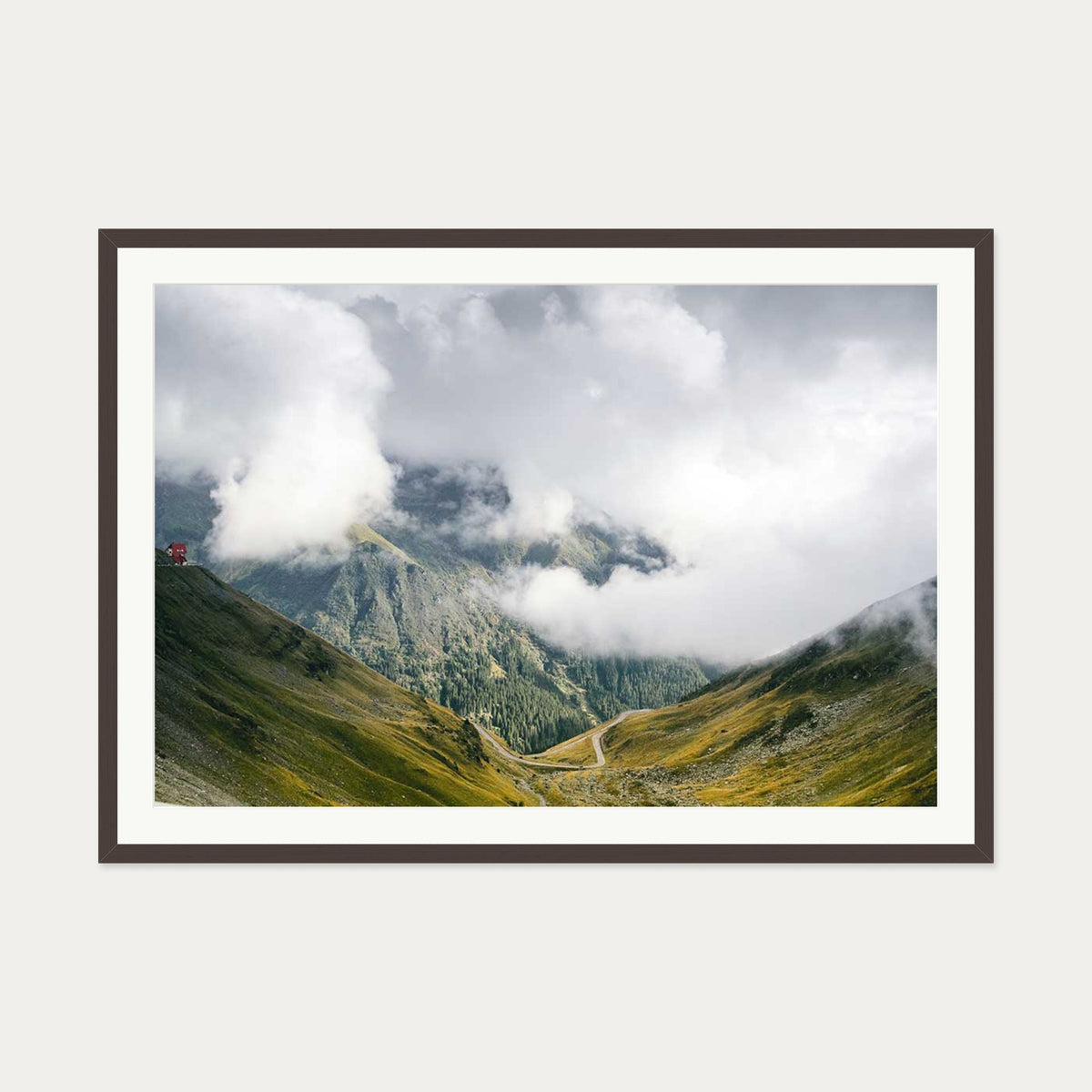 Mountain Range Wall Art Print — 70 x 100 cm — Brown Frame