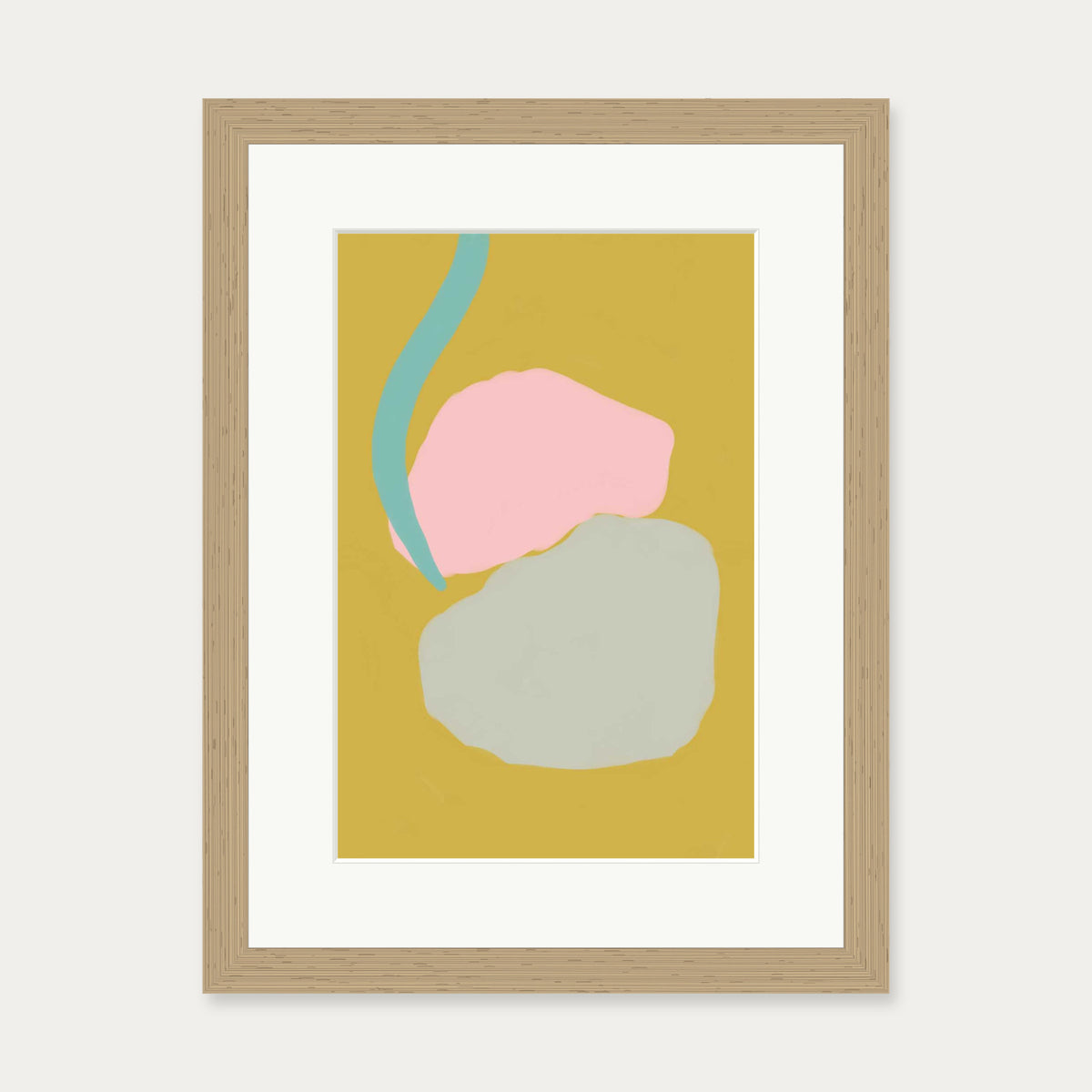 Mustard Abstract Shapes Art Print — 30 x 40 cm — Oak Frame