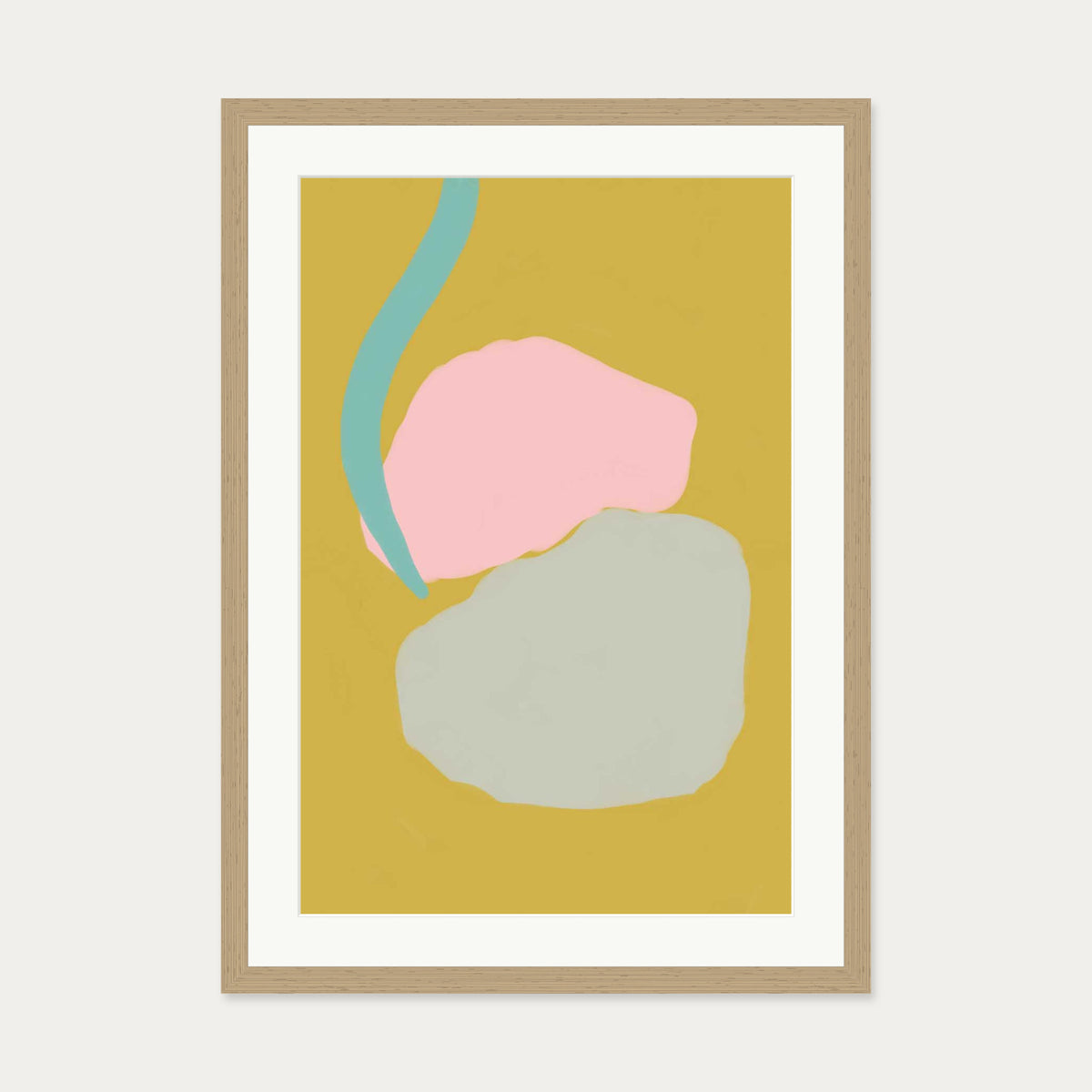 Mustard Abstract Shapes Art Print — 50 x 70 cm — Oak Frame