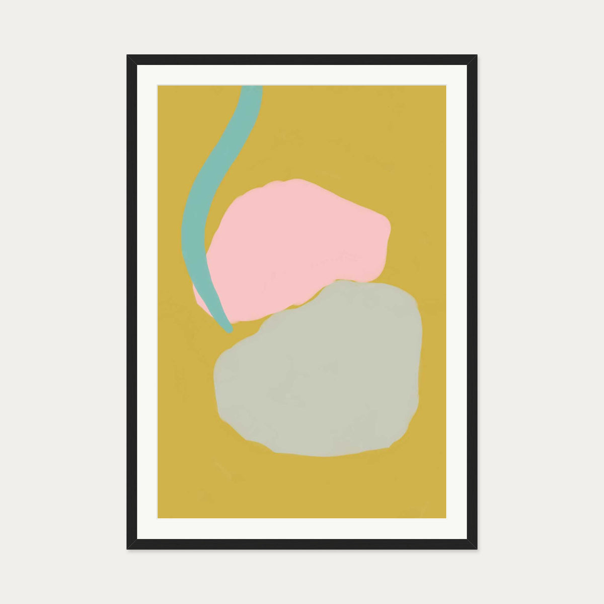 Mustard Abstract Shapes Art Print — 70 x 100 cm — Black Frame