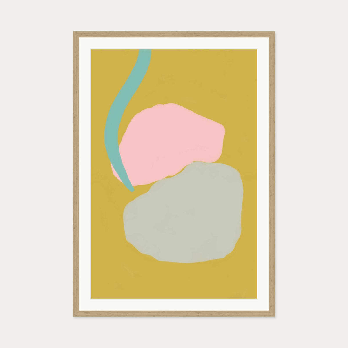 Mustard Abstract Shapes Art Print — 70 x 100 cm — Oak Frame