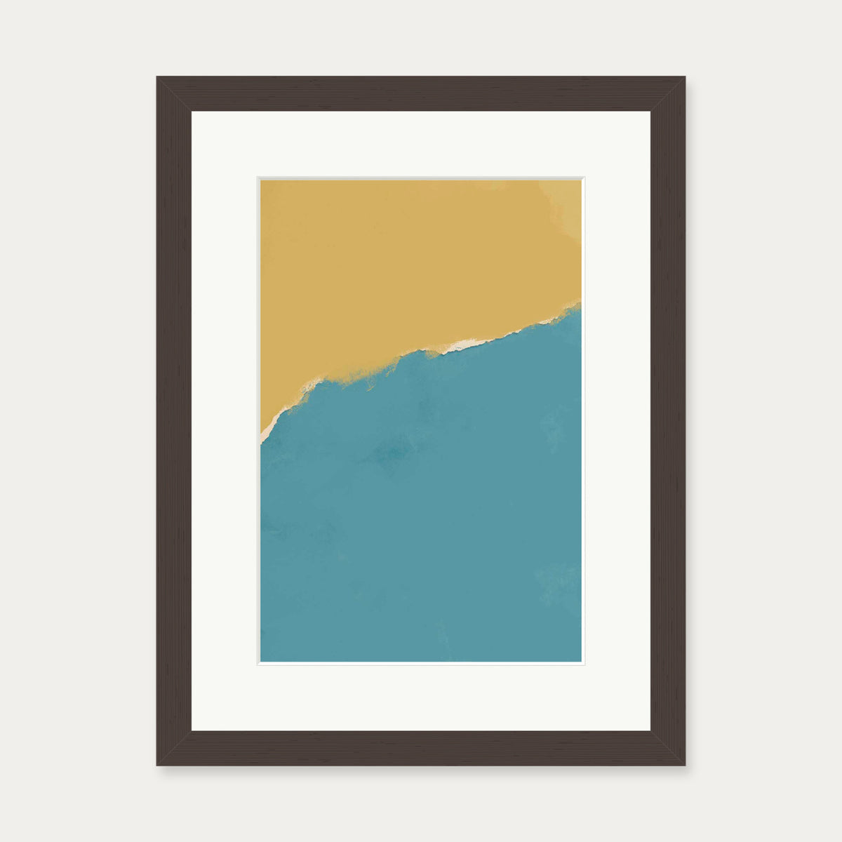 Mustard and Teal Two-Tone Art Print — 30 x 40 cm — Brown Frame