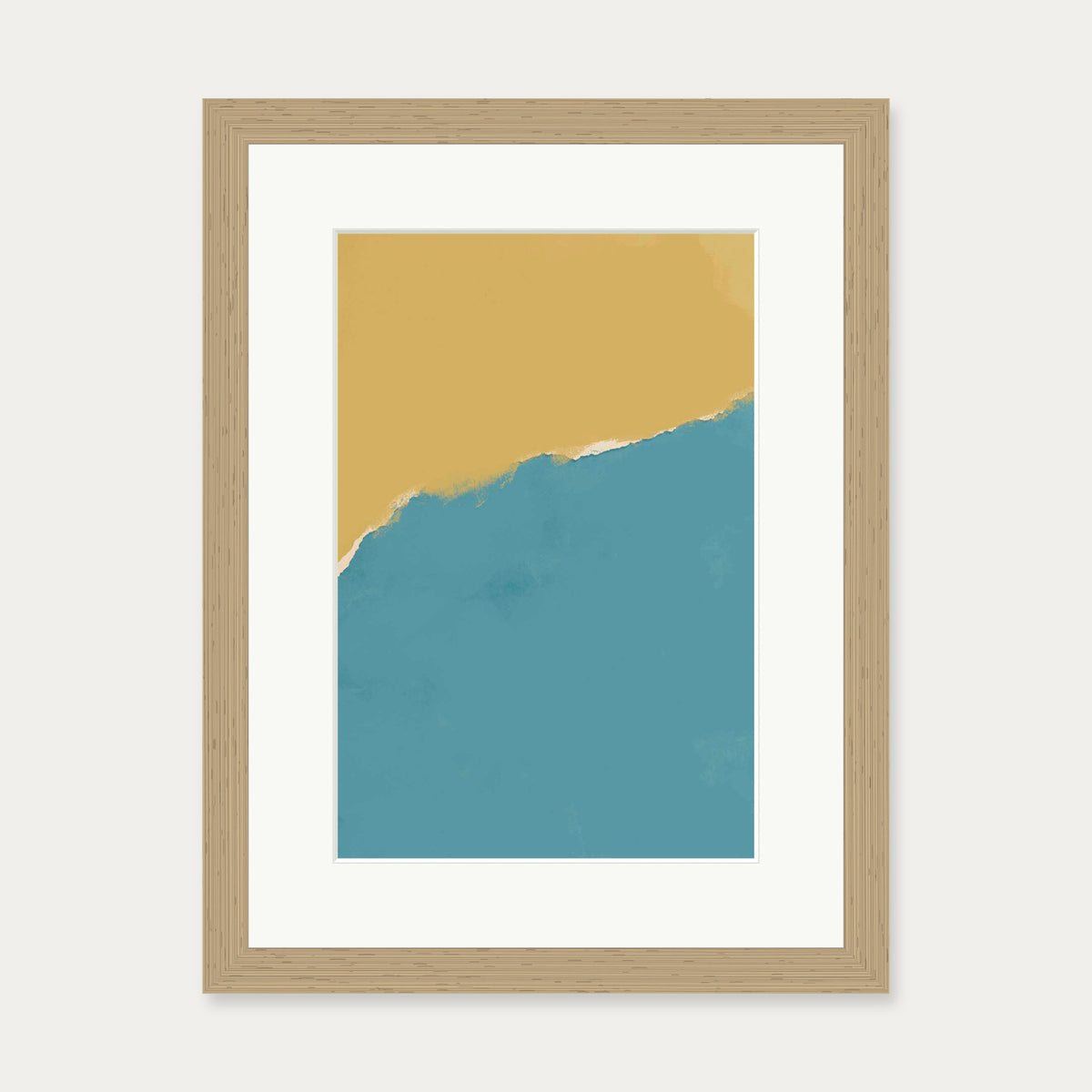 Mustard and Teal Two-Tone Art Print — 30 x 40 cm — Oak Frame