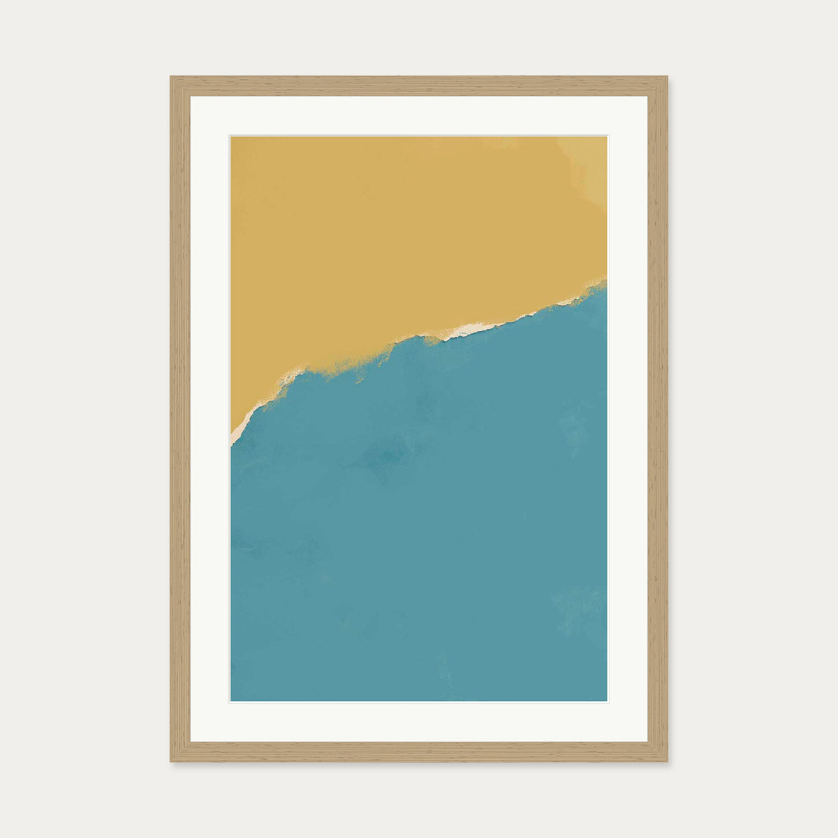Mustard and Teal Two-Tone Art Print — 50 x 70 cm — Oak Frame