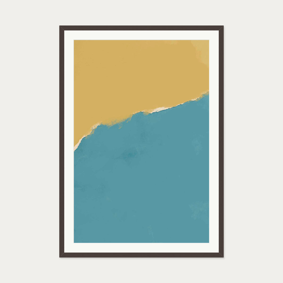 Mustard and Teal Two-Tone Art Print — 70 x 100 cm — Brown Frame