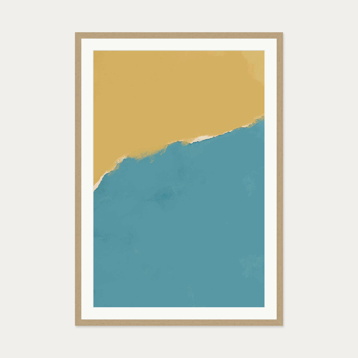 Mustard and Teal Two-Tone Art Print — 70 x 100 cm — Oak Frame
