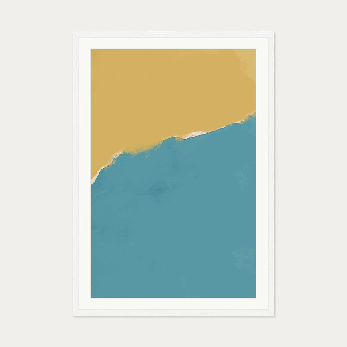 Mustard and Teal Two-Tone Art Print — 70 x 100 cm — White Frame
