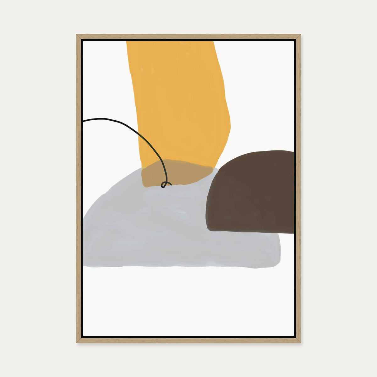 Mustard & Grey Abstract Canvas Art — 50 x 70 cm — Oak Frame