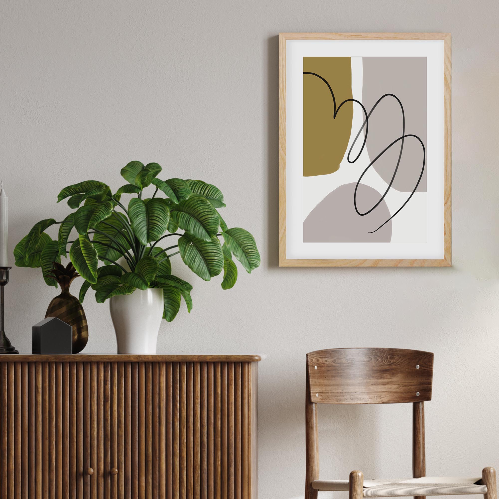Grey And Mustard Abstract Framed Art