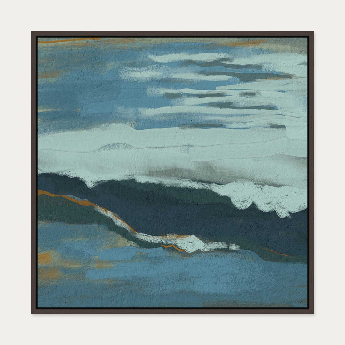 Muted Blue Dusk Canvas Art — 70 x 70 cm — Brown Frame