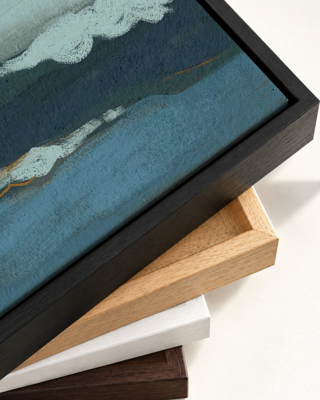 Muted Blue Dusk Canvas Art — framed canvas corner and wrapped canvas detail