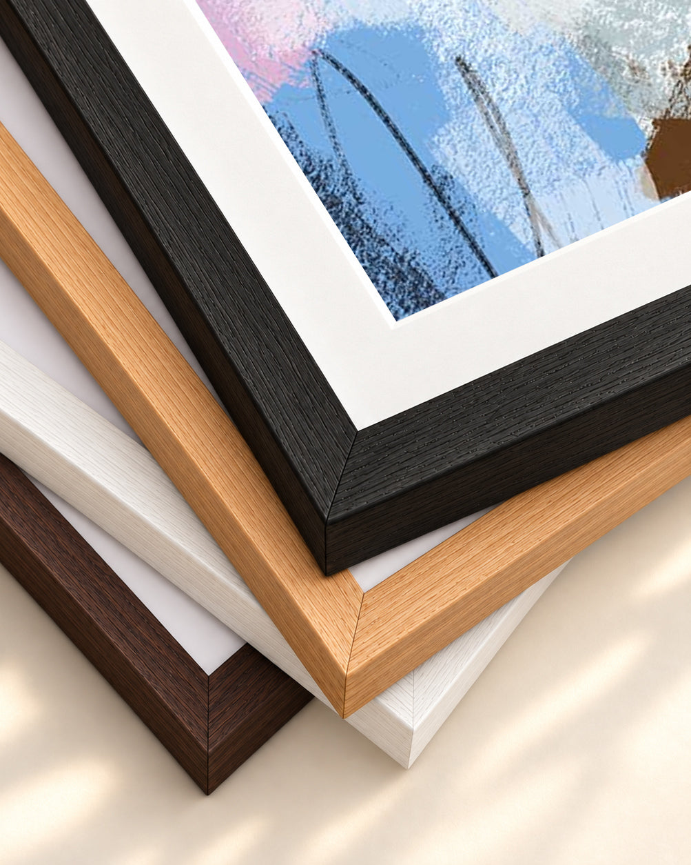 Muted Blush Layers Art Print — framed print corner with 5 cm mount and bevel