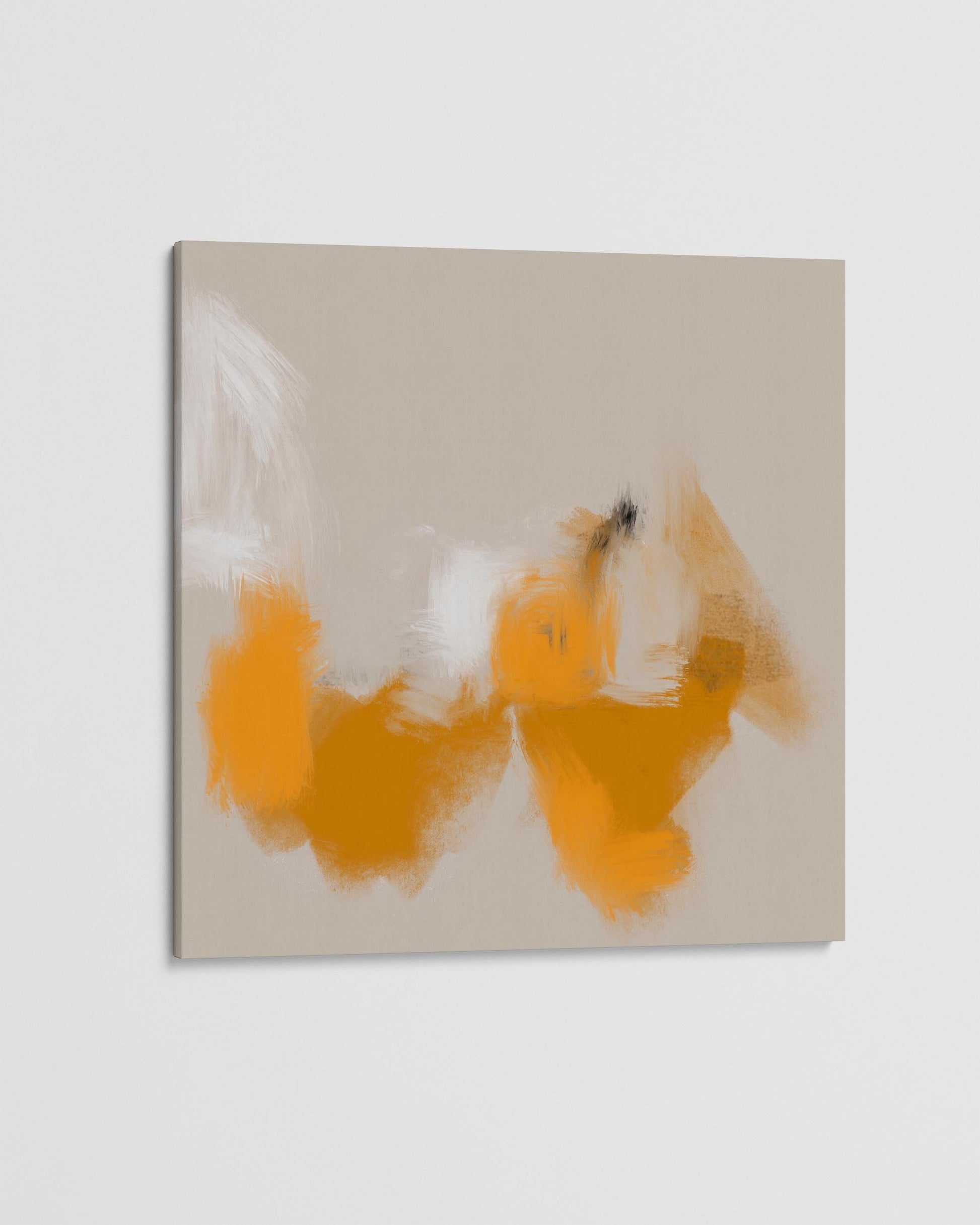 Abstract painting with orange and white on a beige background