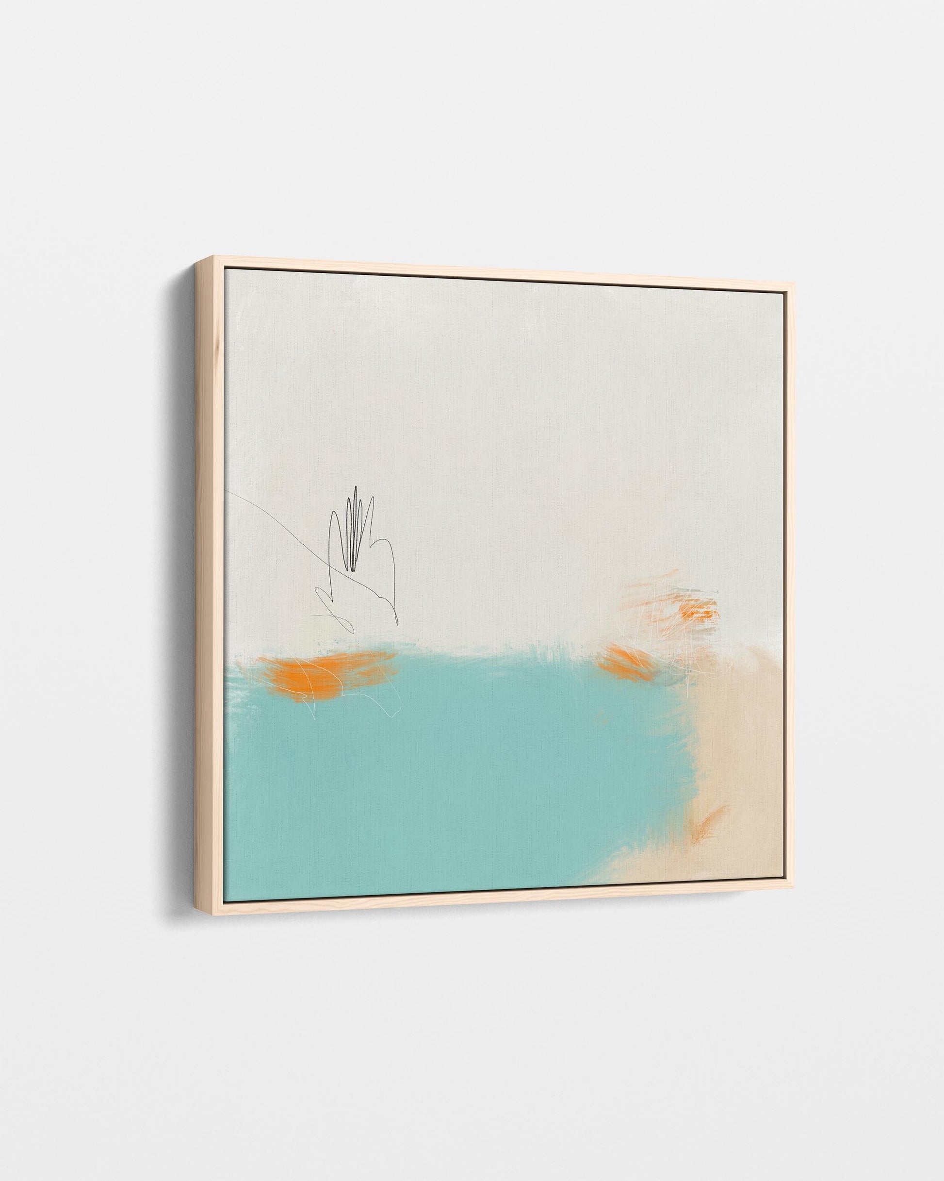 Abstract art piece with a gold frame on a light gray background