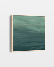 Abstract green painting on a white wall