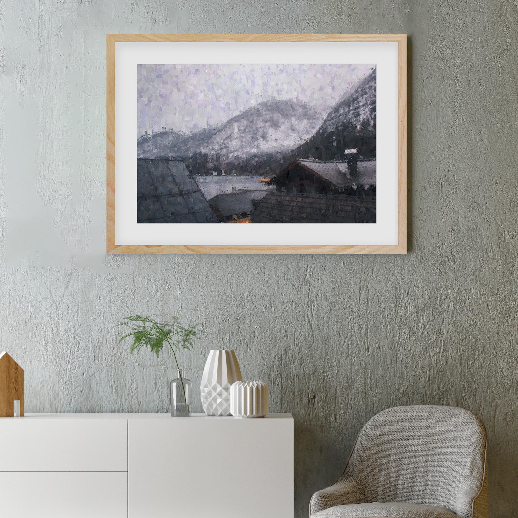 Grey Snow Mountain Impressionist Framed Art