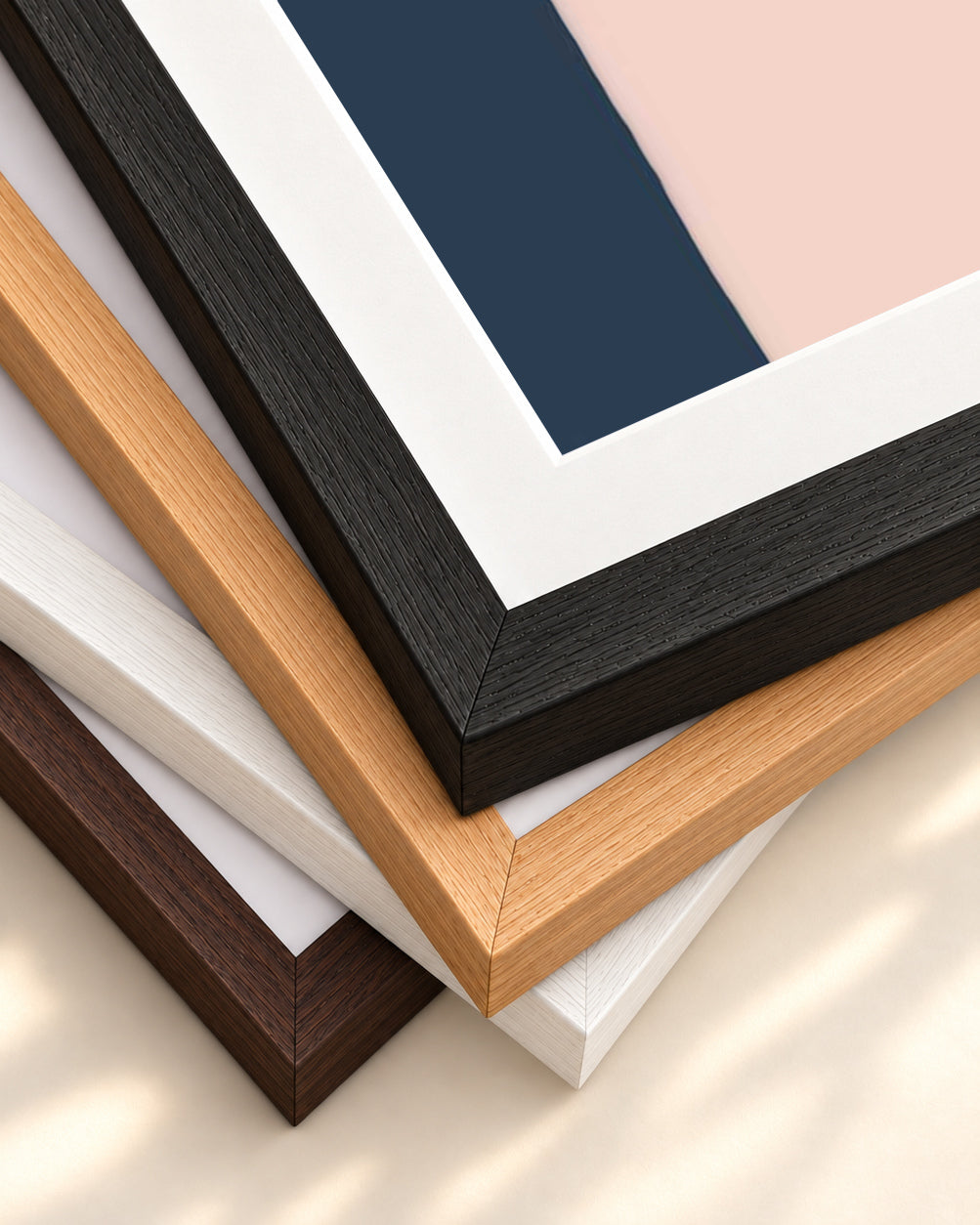 Navy And Pink Art Print — framed print corner with 5 cm mount and bevel