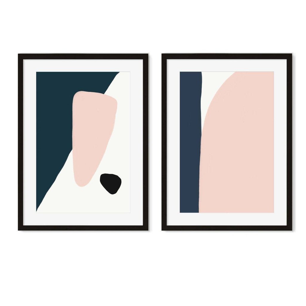 Navy And Pink Design - Print Set Of 2