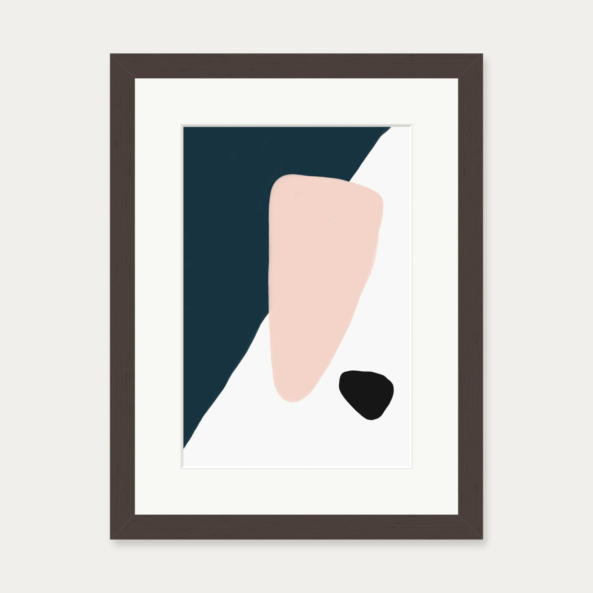 Navy And Pink Shapes Art Print — 30 x 40 cm — Brown Frame