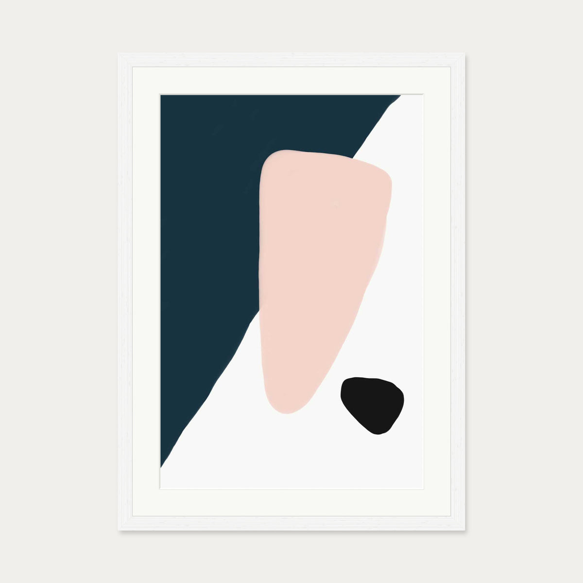 Navy And Pink Shapes Art Print — 50 x 70 cm — White Frame