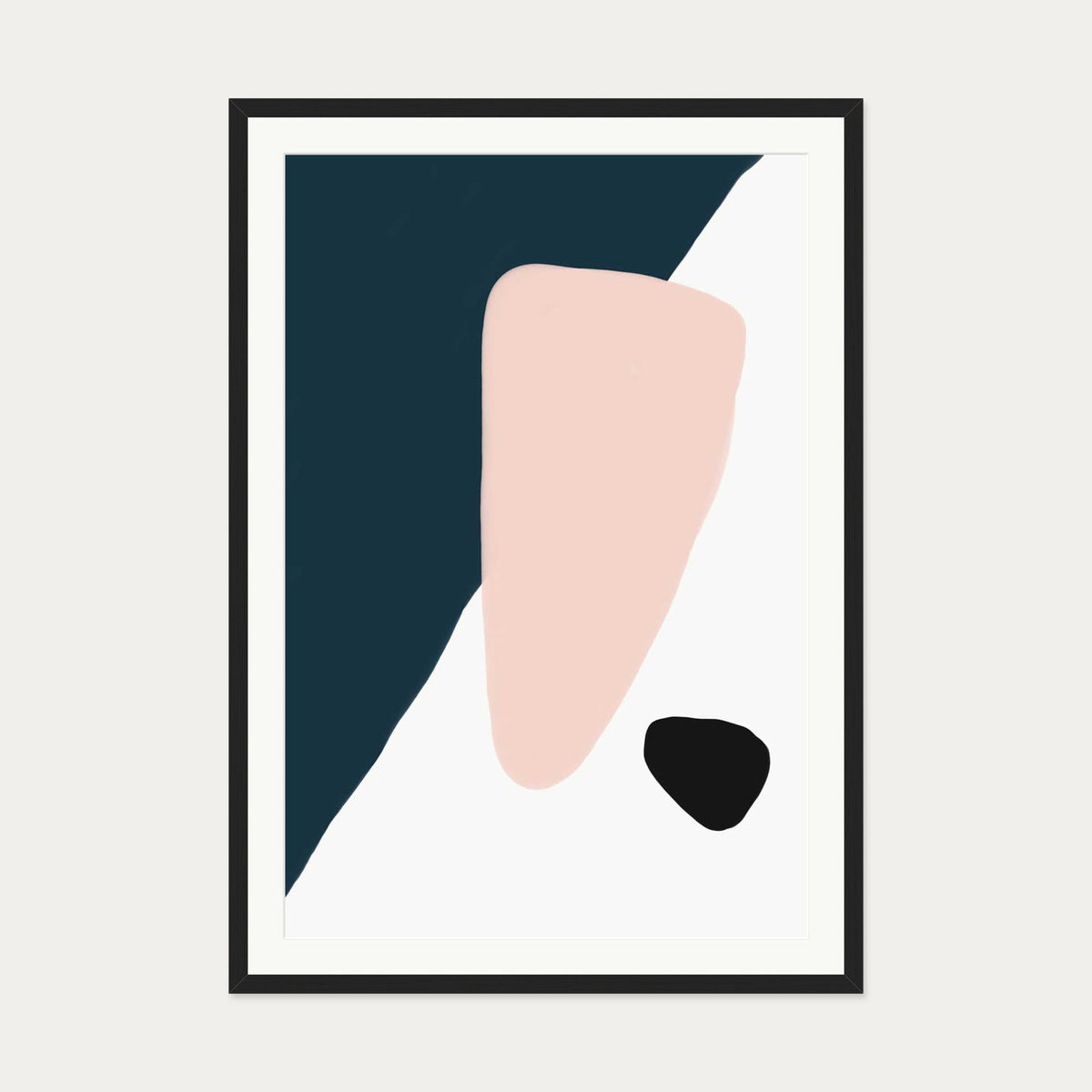 Navy And Pink Shapes Art Print — 70 x 100 cm — Black Frame