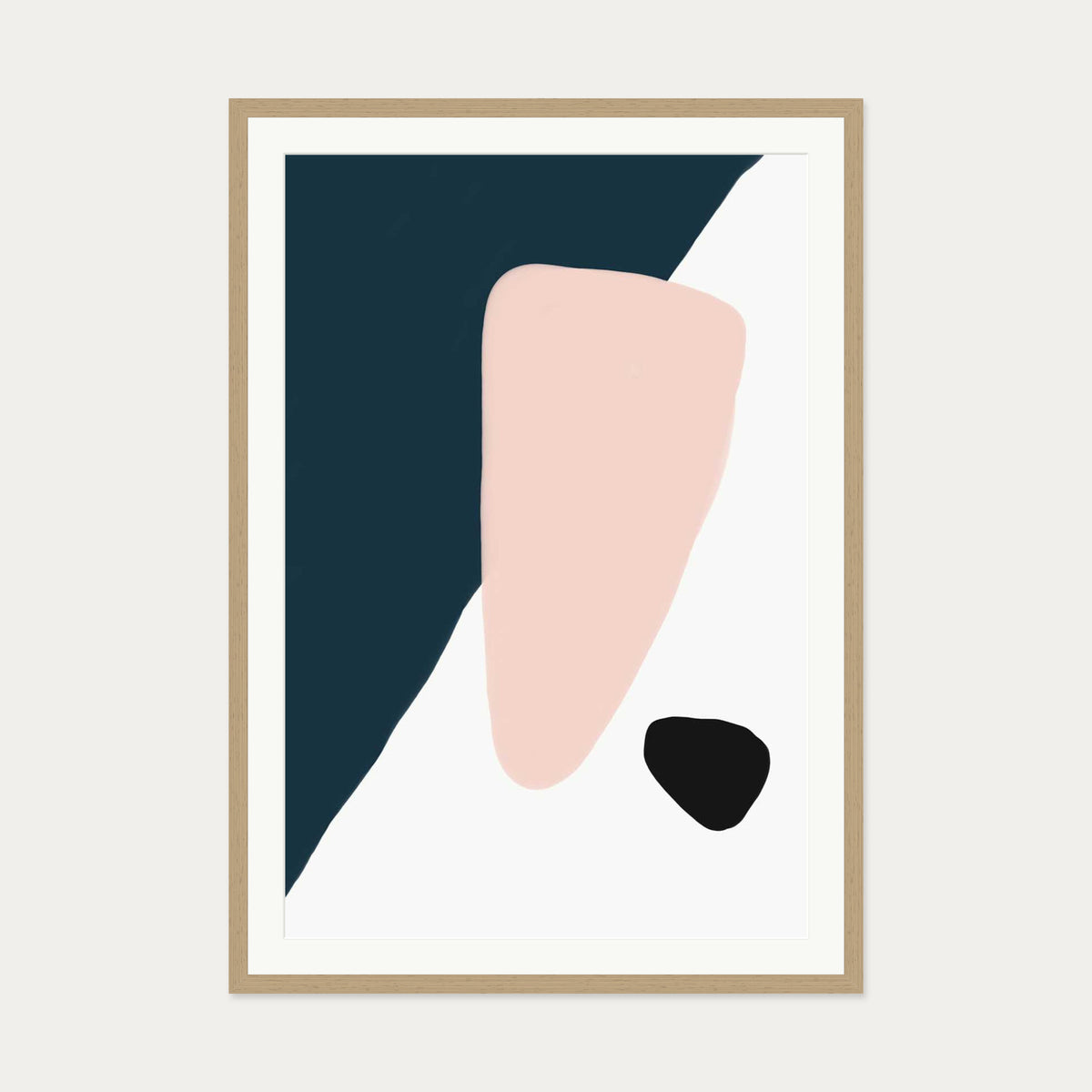 Navy And Pink Shapes Art Print — 70 x 100 cm — Oak Frame