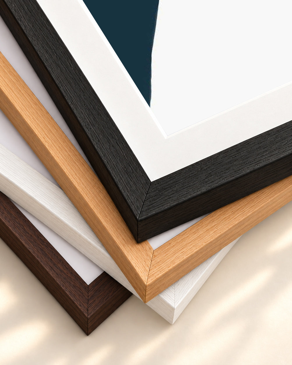 Navy And Pink Shapes Art Print — framed print corner with 5 cm mount and bevel