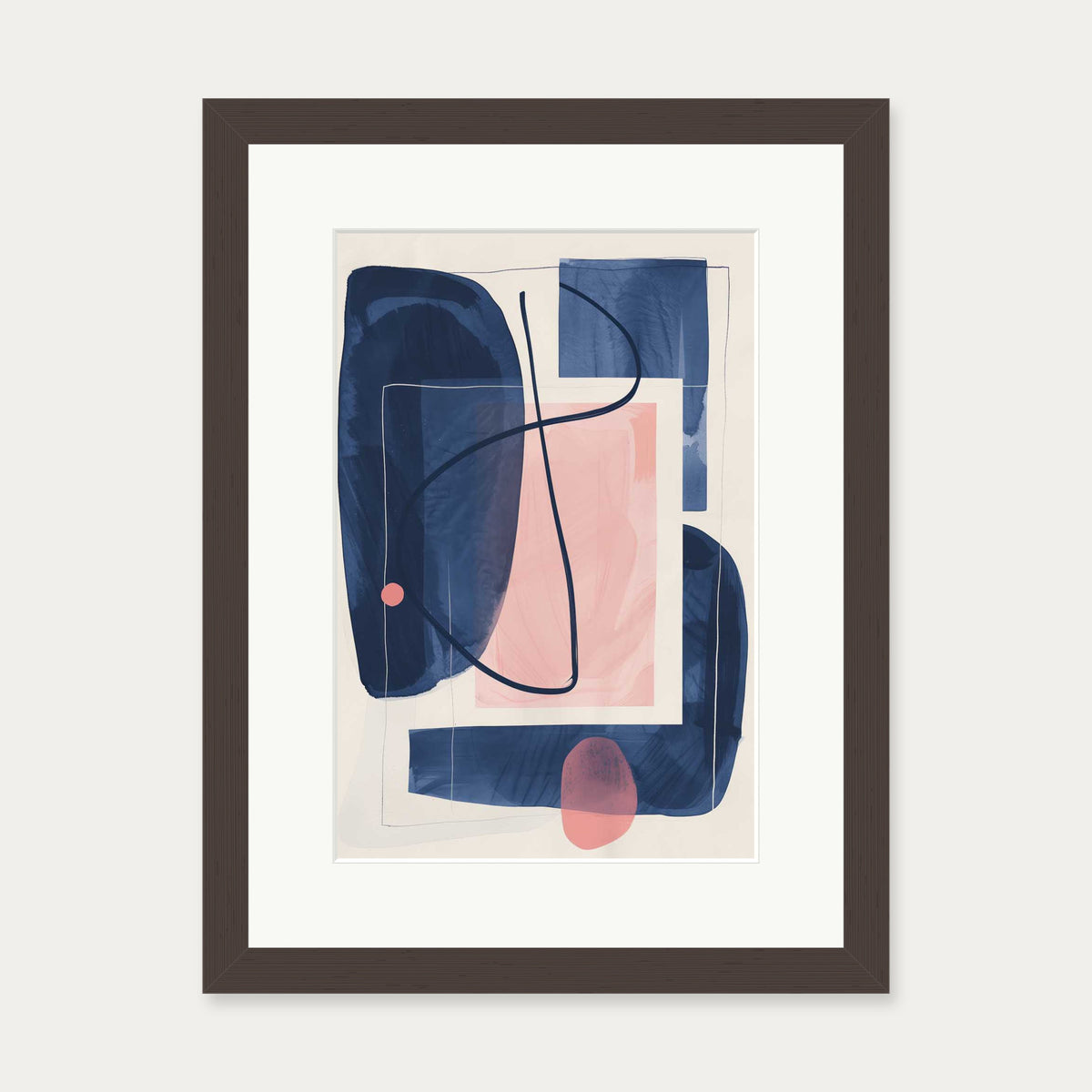 Navy And Pink Wall Art Print — 30 x 40 cm — Brown Frame
