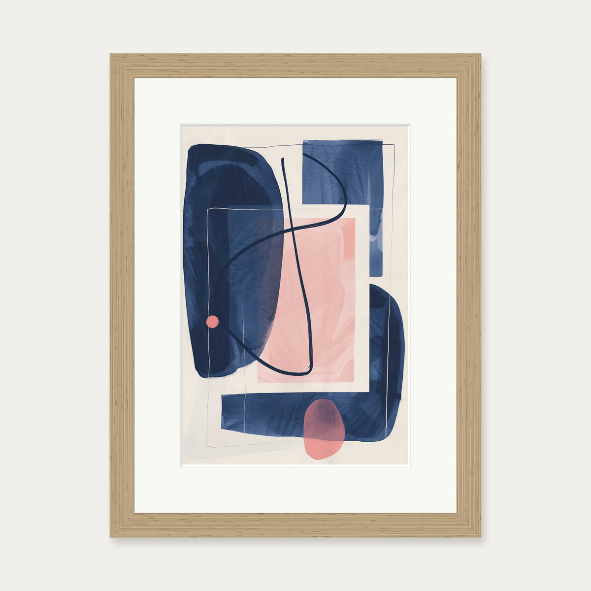 Navy And Pink Wall Art Print — 30 x 40 cm — Oak Frame