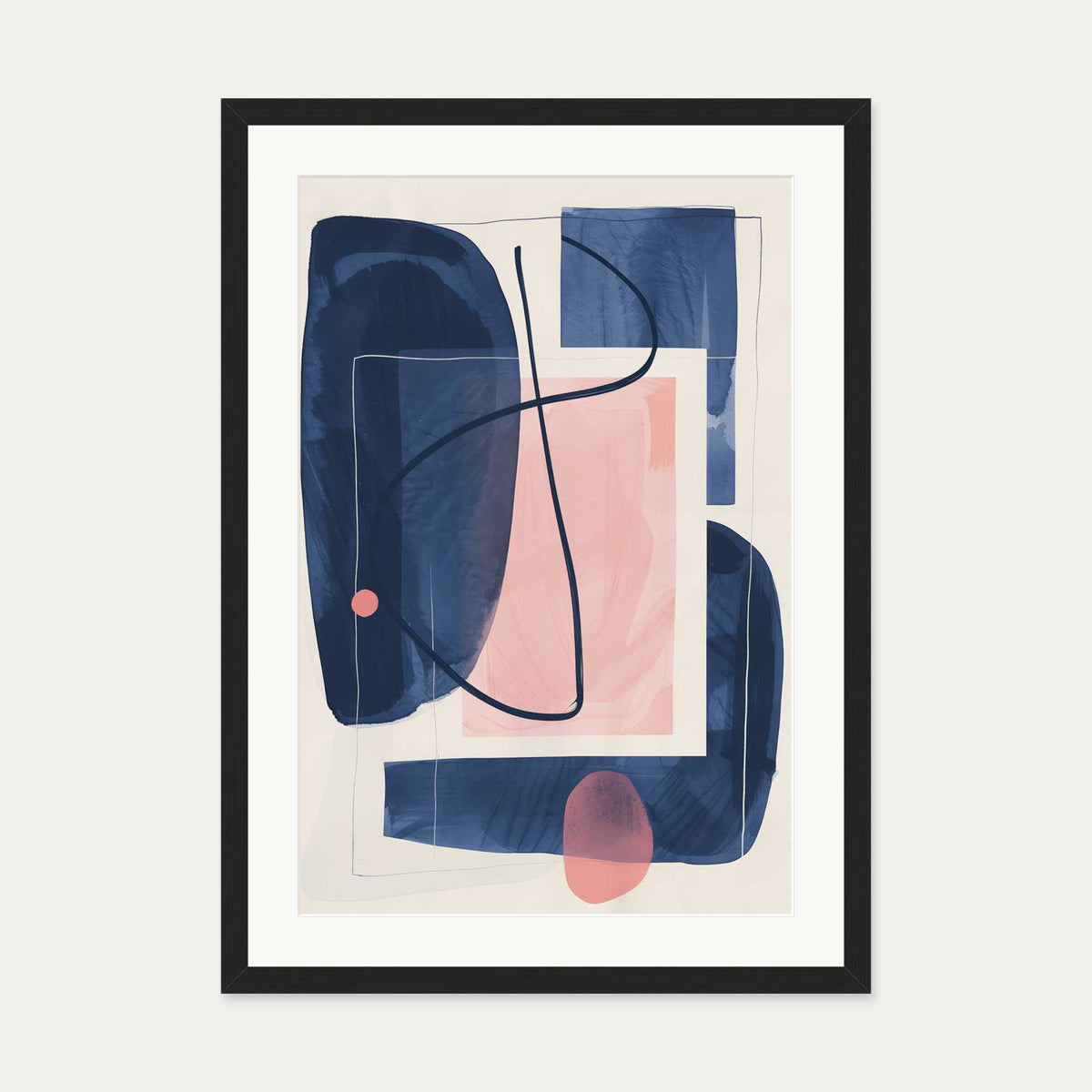 Navy And Pink Wall Art Print — 50 x 70 cm — Black Frame