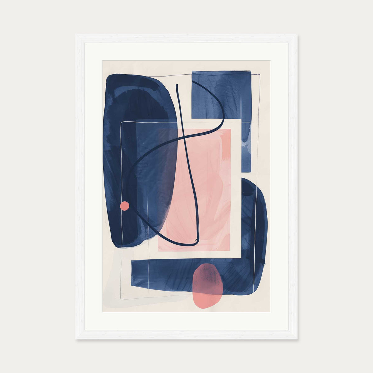 Navy And Pink Wall Art Print — 50 x 70 cm — White Frame