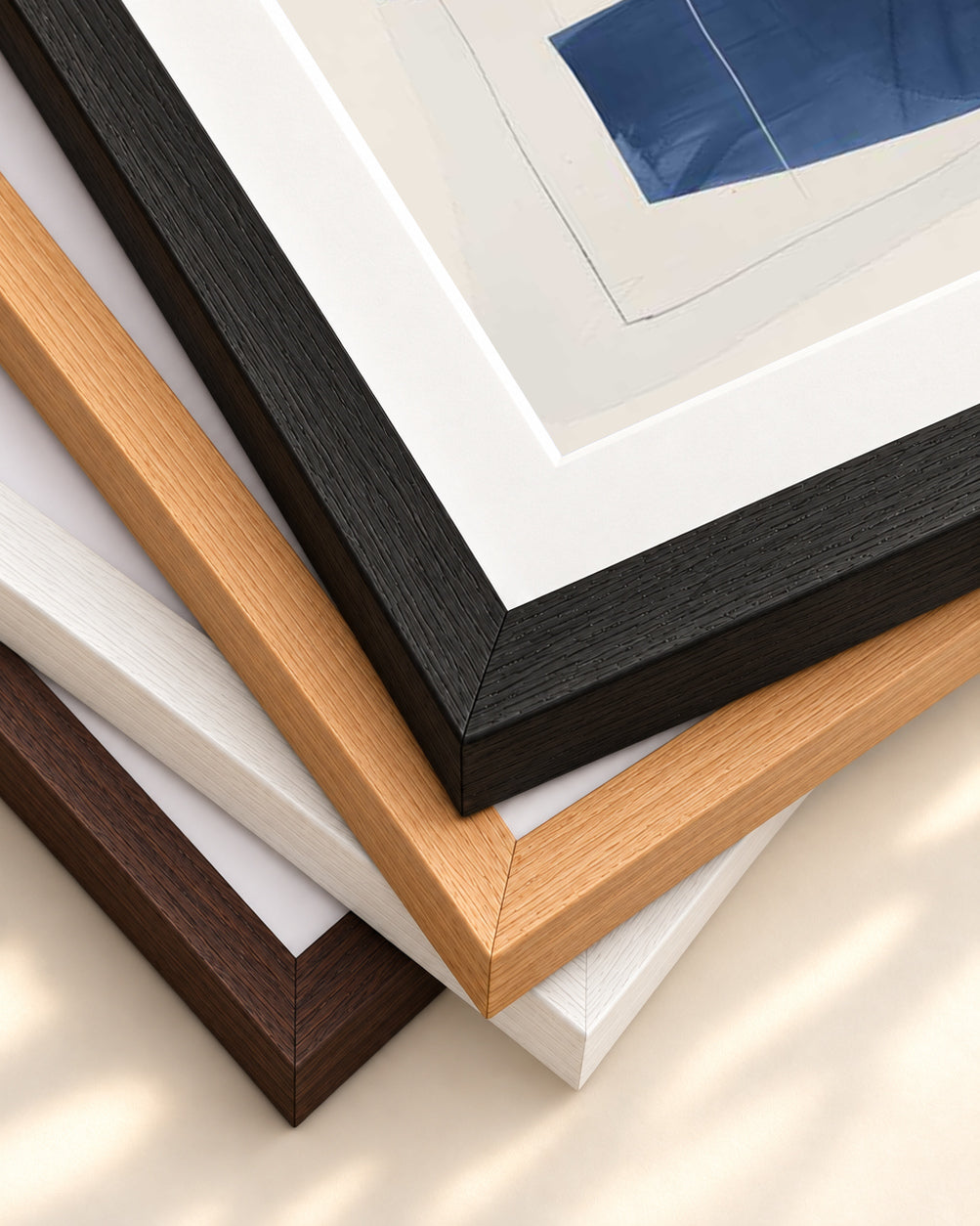 Navy And Pink Wall Art Print — framed print corner with 5 cm mount and bevel