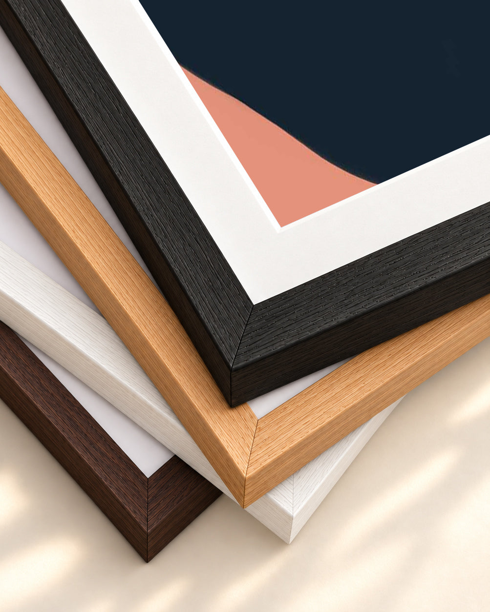 Navy And Terracotta Art Print — framed print corner with 5 cm mount and bevel