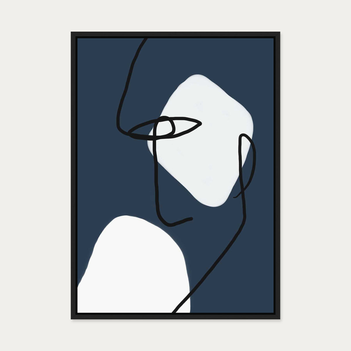 Navy Blue Lines Canvas Art — 50 x 70 cm — Black Frame